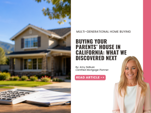 California family home with mortgage documents and calculator, representing the financial considerations involved in buying a parents’ house.