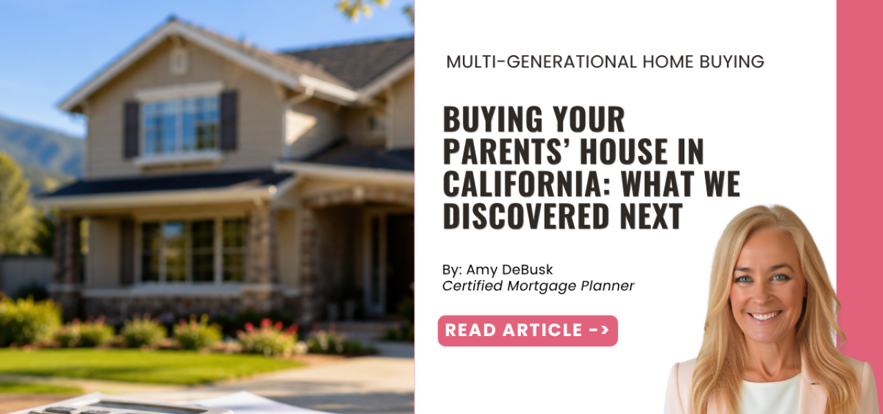 California family home with mortgage documents and calculator, representing the financial considerations involved in buying a parents’ house.